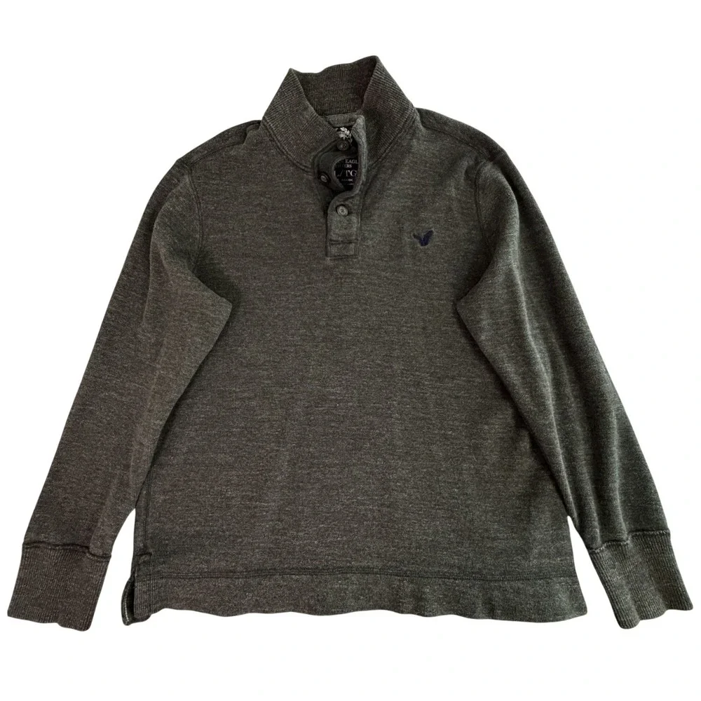 American Eagle Men's Charcoal Gray Mock Neck Pullover‎ Sweater XL Preppy Money